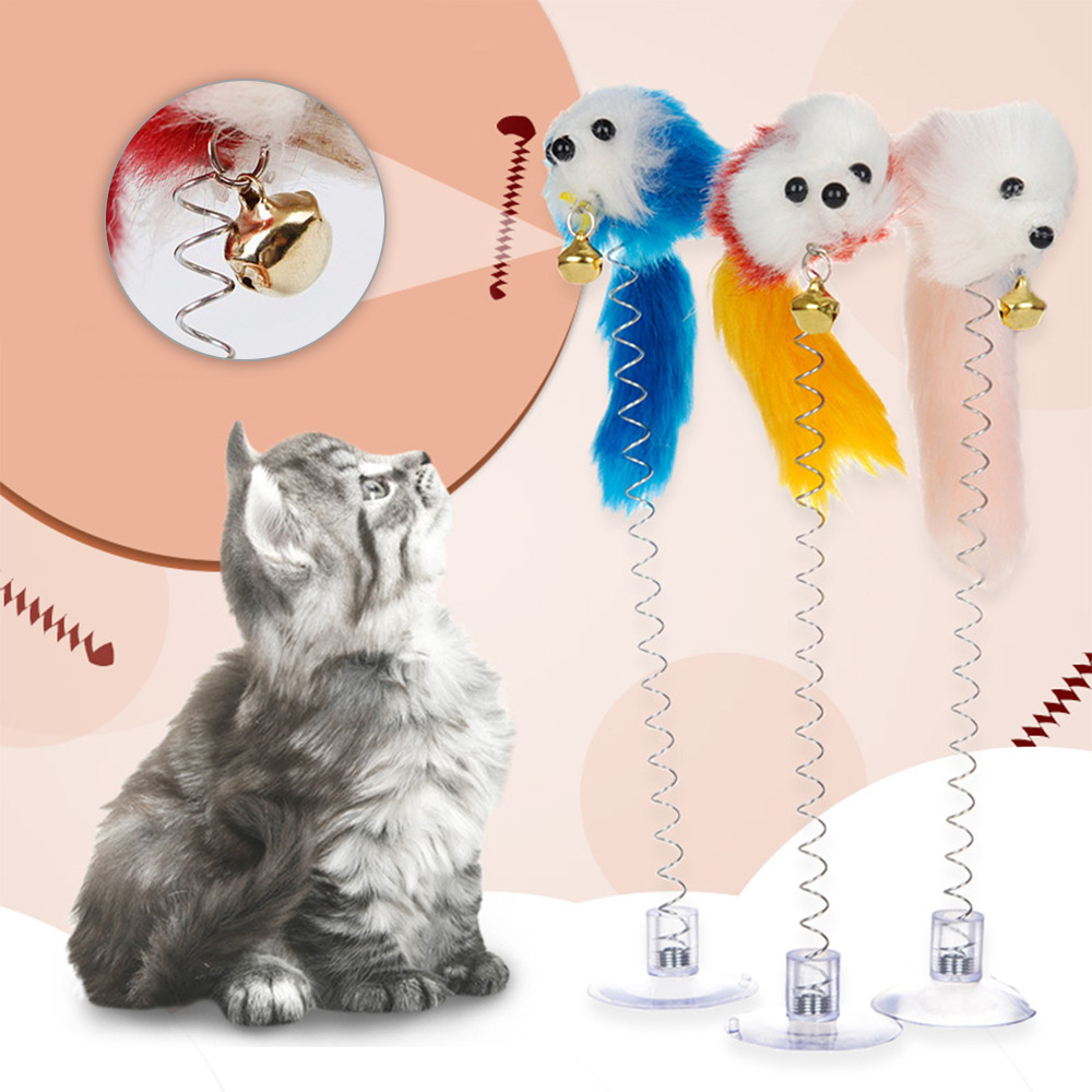 Pet Cat Toy Spring /Suction Cup /Bell Mice Mouse Feather Toy Funny Fur