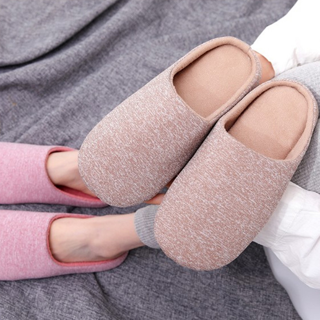 Title 48, Men Women Plush House Slippers Warm Soft Flat S...