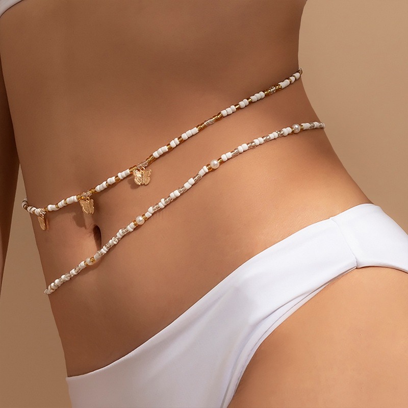 Boho Seed Beads Belly Belt Chain Women Flower Aesthetic Sexy Body Jewelry Multilayer Link Waist Chains Summer Vacation Gifts