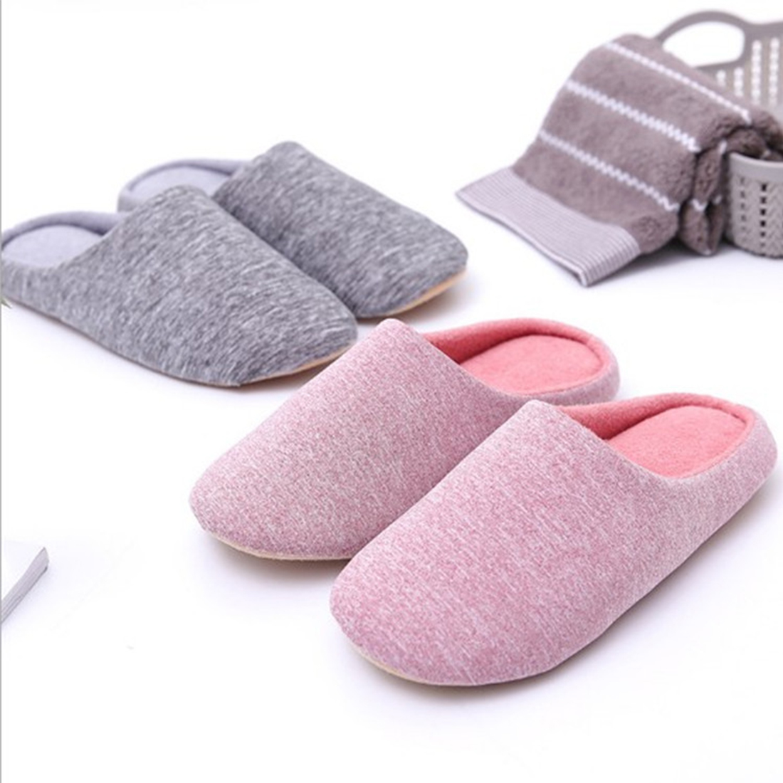 Title 49, Men Women Plush House Slippers Warm Soft Flat S...