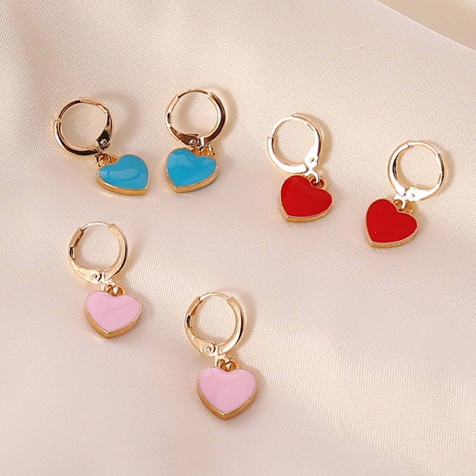Boucles d'oreilles à Clips pour femmes, bijoux en émail, couleur or, multicolore, cœur, bijoux pour fête de mariage