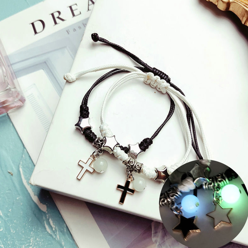 2PC/Set Luminous Star Moon Heart Couple Bracelet Adjustable Key Lock Rope Matching Friend Bracelets Love Gifts Jewelry
