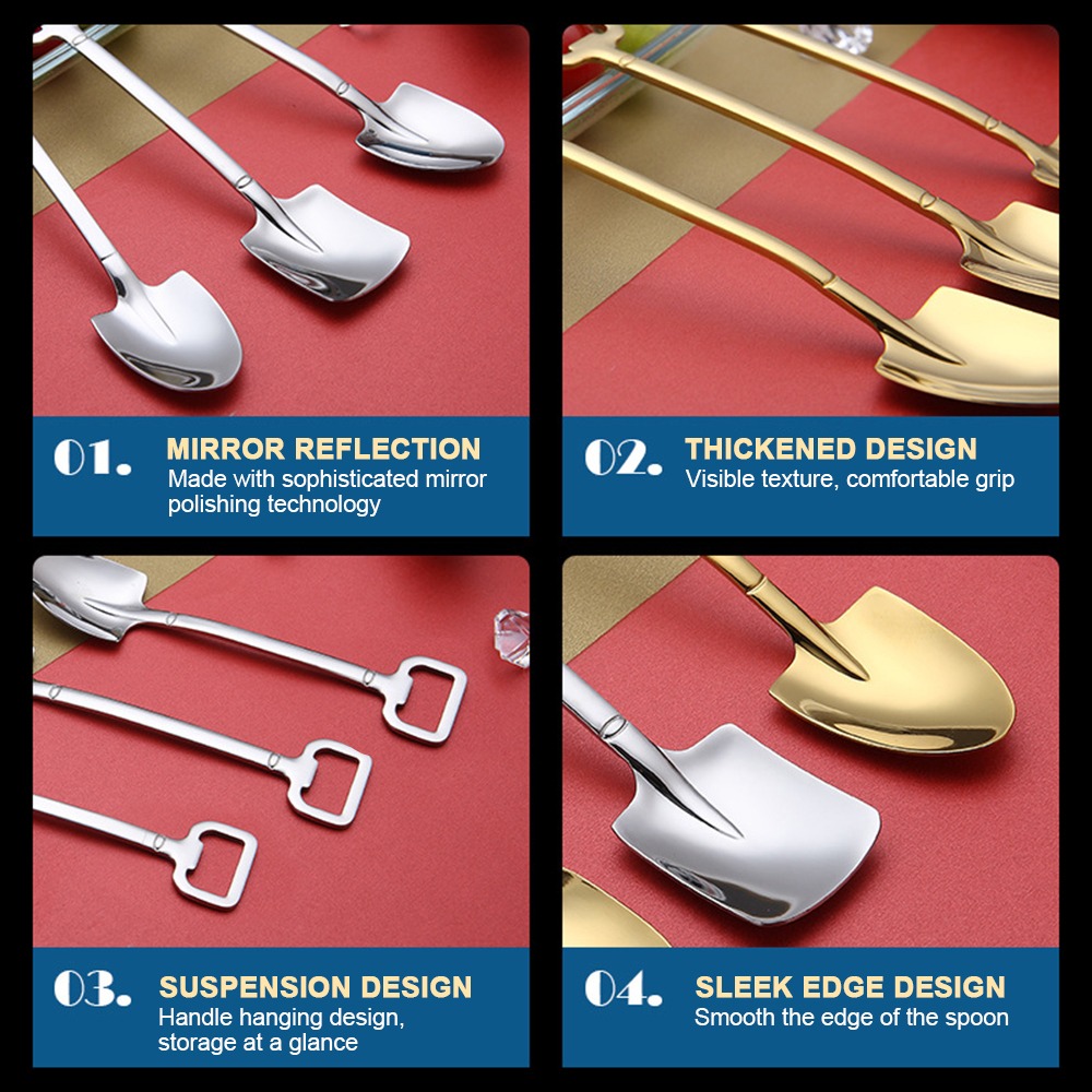 4Pcs Stainless Steel Shovel Coffee Spoon Set Scoop Shovel Teaspoons Ice Cream Dessert Spoon Kitchen Accessories Tableware Set