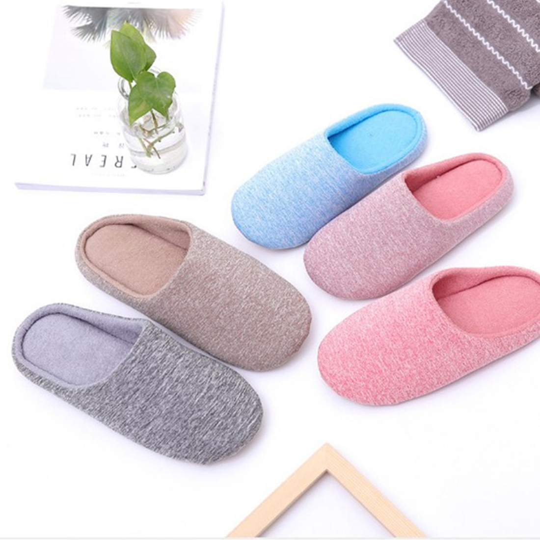 Title 47, Men Women Plush House Slippers Warm Soft Flat S...