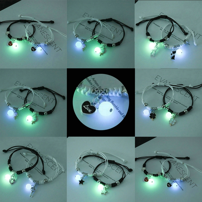 2PC/Set Luminous Star Moon Heart Couple Bracelet Adjustable Key Lock Rope Matching Friend Bracelets Love Gifts Jewelry