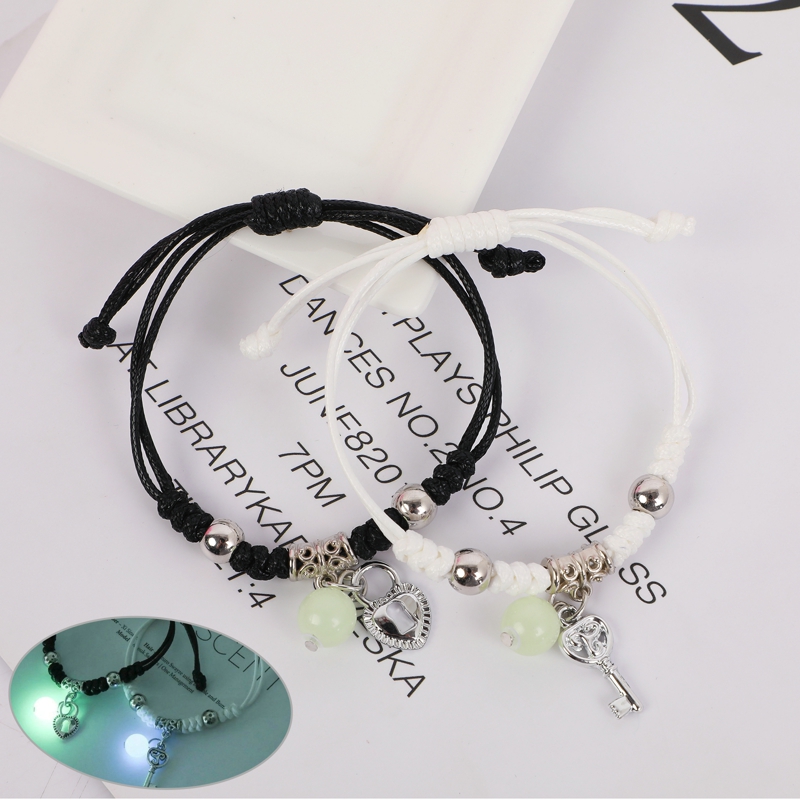 2PC/Set Luminous Star Moon Heart Couple Bracelet Adjustable Key Lock Rope Matching Friend Bracelets Love Gifts Jewelry