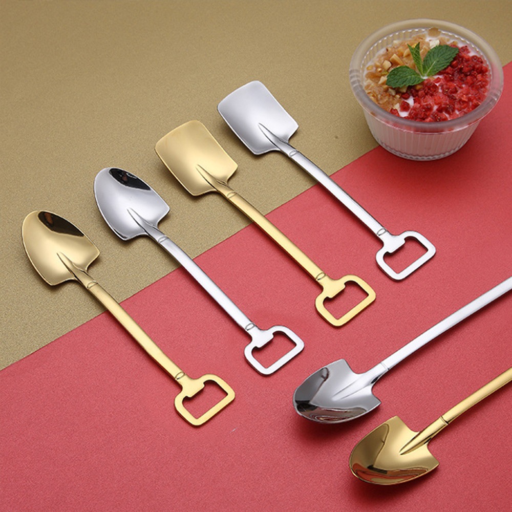 4Pcs Stainless Steel Shovel Coffee Spoon Set Scoop Shovel Teaspoons Ice Cream Dessert Spoon Kitchen Accessories Tableware Set