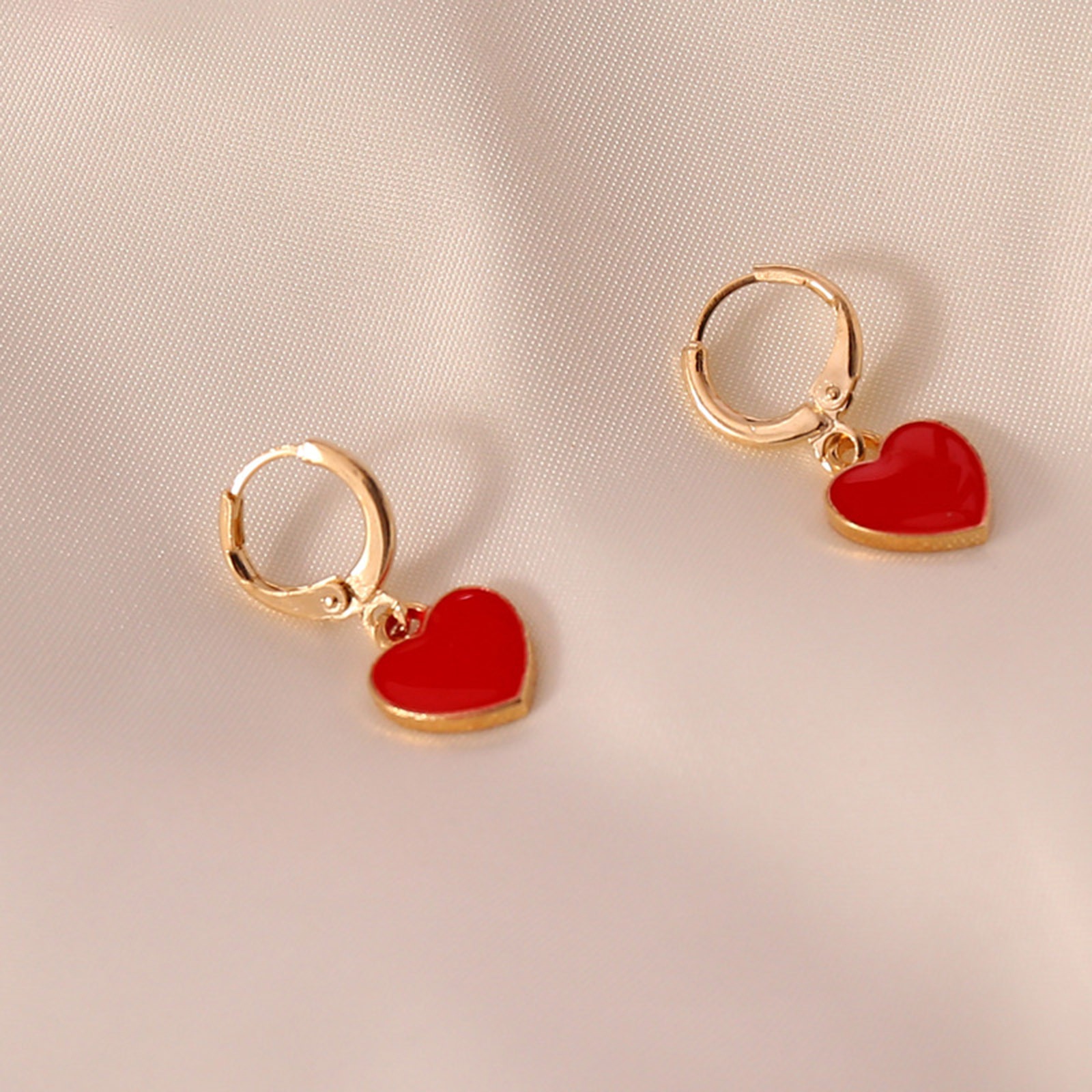 Boucles d'oreilles à Clips pour femmes, bijoux en émail, couleur or, multicolore, cœur, bijoux pour fête de mariage
