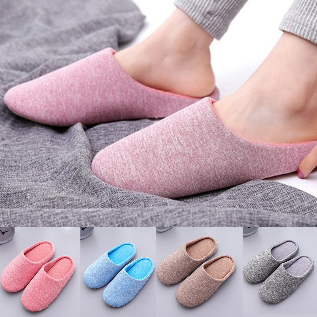 Title 40, Men Women Plush House Slippers Warm Soft Flat S...