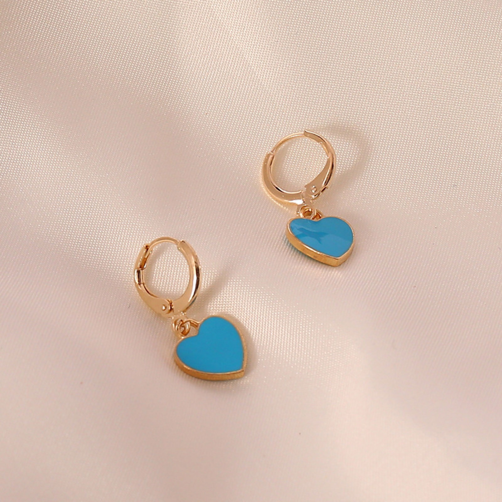 Boucles d'oreilles à Clips pour femmes, bijoux en émail, couleur or, multicolore, cœur, bijoux pour fête de mariage